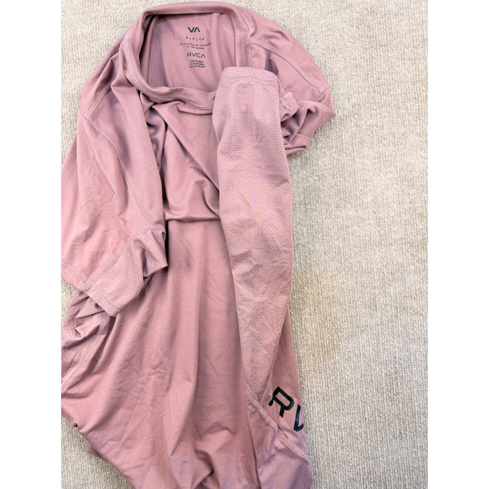 RVCA VA Sport Mens Small Training T-Shirt Mauve Pink Mesh Side Panels Athletic - Picture 9 of 9